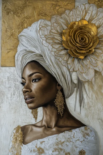 African Woman in White and Gold