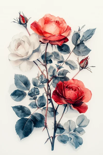 Botanical Rose Illustration