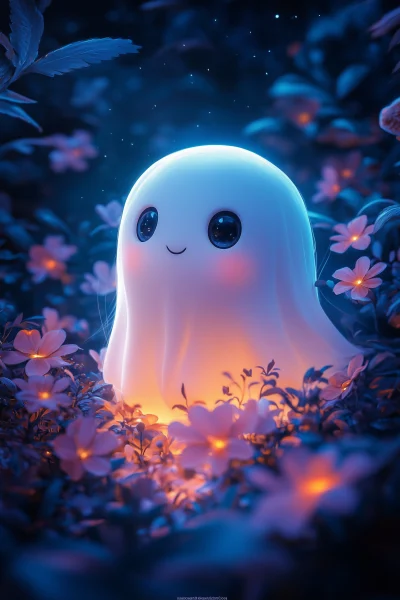 Halloween Ghost in Flowers