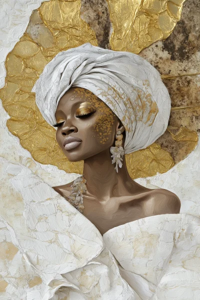 African Woman in White and Gold