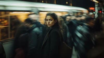 Lonely Woman on Subway Platform