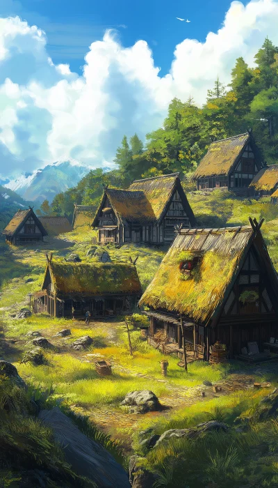 Viking Village in Studio Ghibli Style