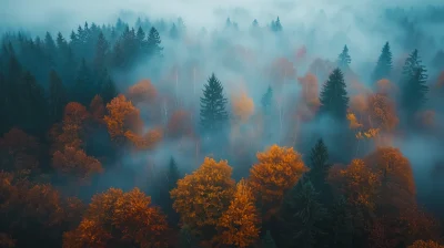 Mystical Forest in Morning Fog