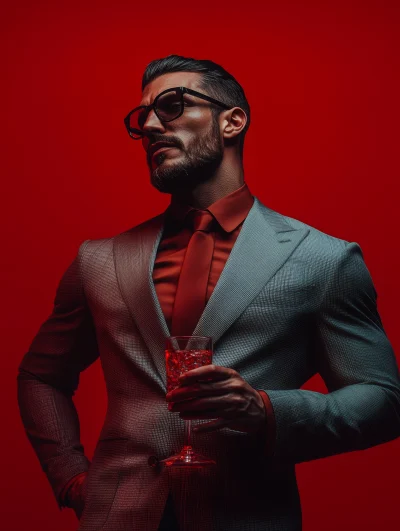 High End Fashion Shot with Man Holding Vodka Glass