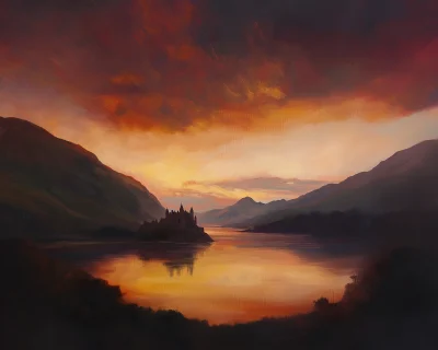 Scottish Landscape Illustration at Sunset