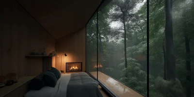 Cozy Wooden Cabin in Rainy Forest