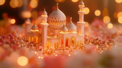 Mini Arabic Mosque with Lantern and Flowers