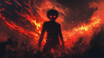 Anime Silhouette with Angry Expression in Red and Black