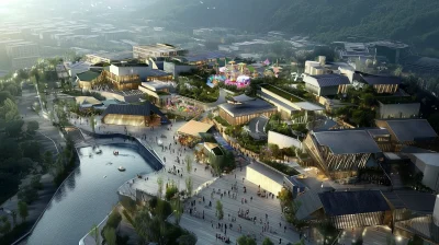 Amusement Park and Greenhouse on High Terraced Field