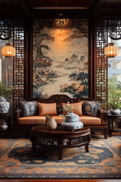 Luxurious Ancient Chinese Living Room