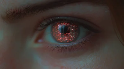 Human and AI eye close up