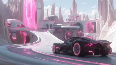 Futuristic Black Car on Winding Road