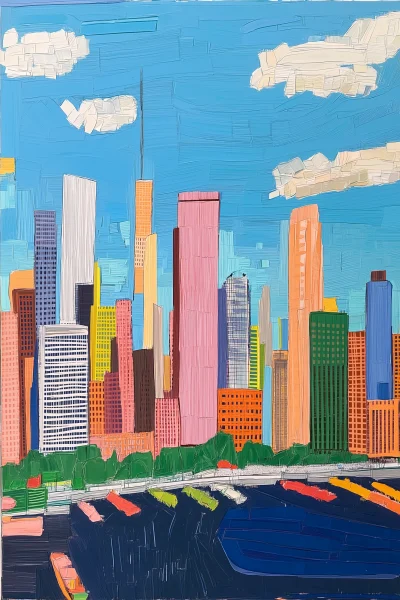 New York Skyline in David Hockney Style