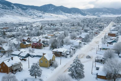 Snow covered small town in Colorado