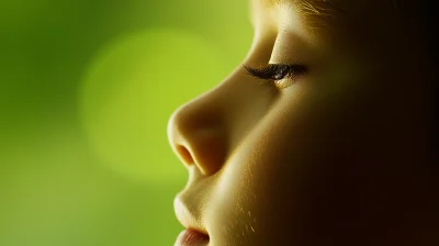 Pensive Girl in Green Background