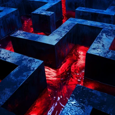 Red Liquid Flooding Dark Blue Maze