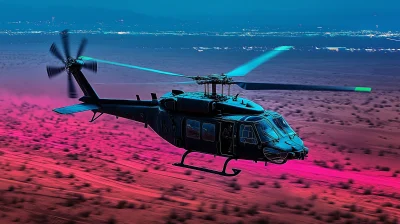 Nighttime Desert Black Hawk Helicopter