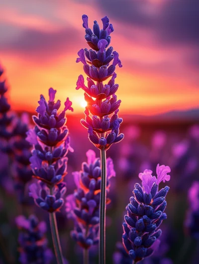 Lavender Flower Blooming at Sunset