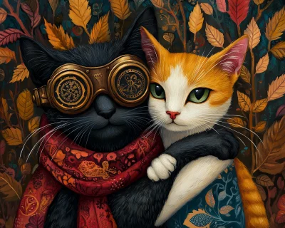 Steampunk Cats in Autumn Setting