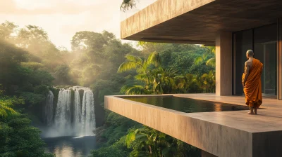 Buddhist Monk by the Infinity Pool