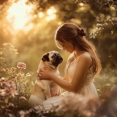 Girl with Pug in Sunset Park