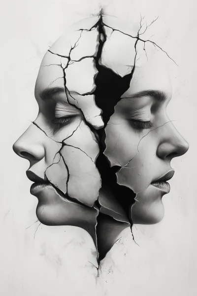 Symmetrical Double Face Charcoal Art