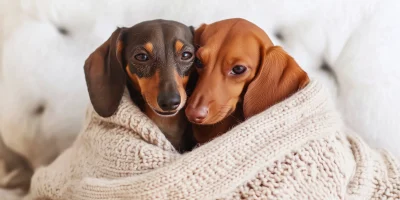 Two Dachshunds in a Cardigan