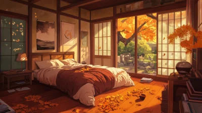 Cozy Fall Bedroom in Ghibli Anime Style