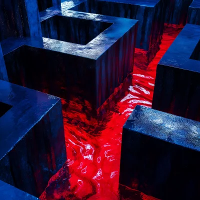 Red Liquid Flooding Dark Blue Maze