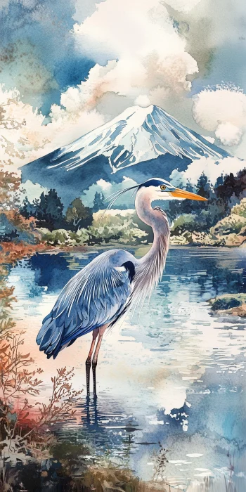 Vintage Blue Heron Bird Illustration