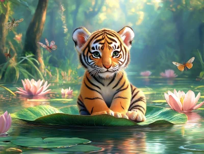 Baby Tiger in Magical Forest