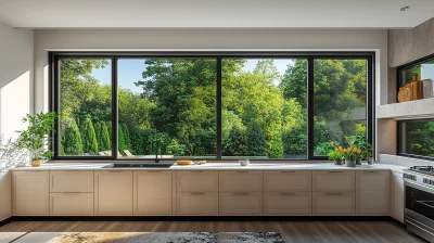 Modern Upscale Kitchen with Sliding Windows