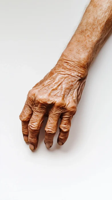 Elderly Man’s Hand on White Background