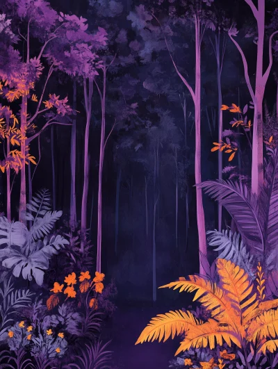 Golden Forest on Dark Purple Background