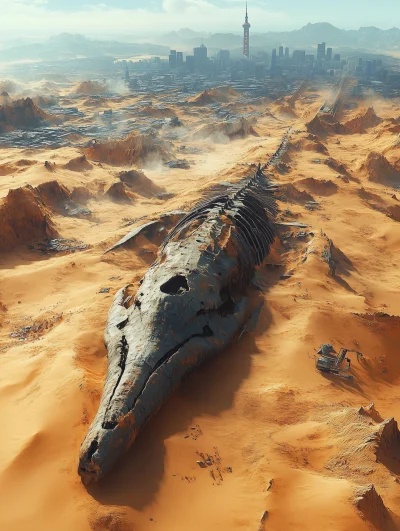 Desolate Desert with Whale Skeleton