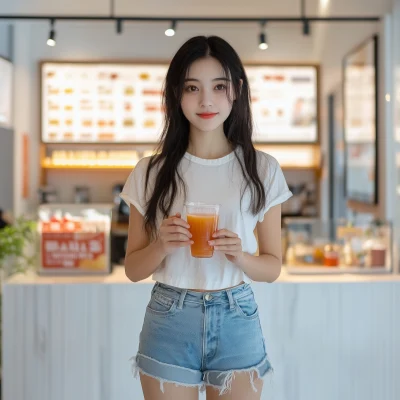 Modern Chinese Woman with Plum Juice