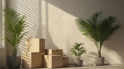 Minimalistic Cardboard Boxes and Potted Plants