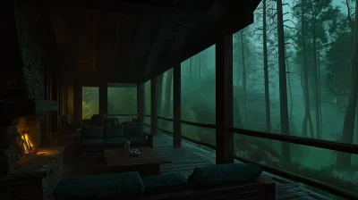 Dark Cabin in the Woods at Night