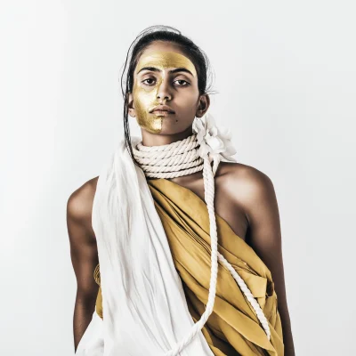 Modern Sadhu in Black and White Geometric Pattern