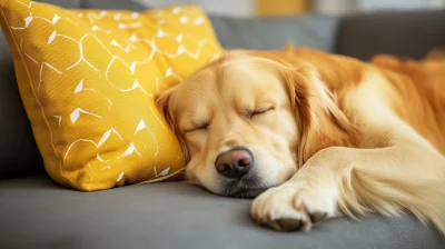 Golden Retriever dog sleeping on sofa