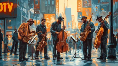 Jazz Musicians in Cityscape