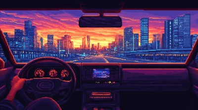 Pixel Art Sunset Drive