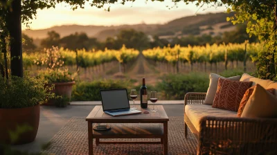 Warm Cozy Patio Overlooking Vineyard at Sunset