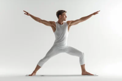 Man doing yoga on a white background