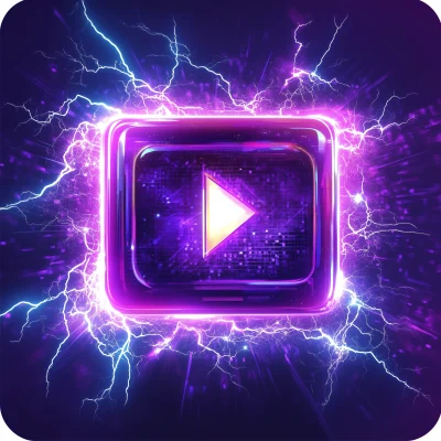 Glowing Purple Stream Icon with Lightning Bolts