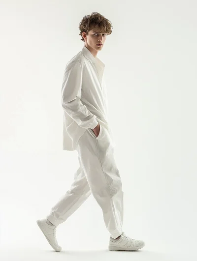 Young Male Model in White Clothes