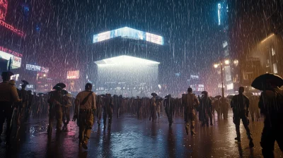 Rainy Night Crowd Scene