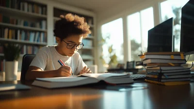 Young Student Studying at Desk