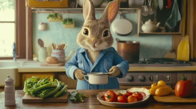 Cinematic Anthropomorphic Rabbit in Cozy Kitchen