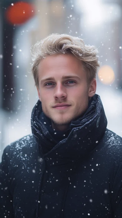 Blonde Norwegian Man in Winter City